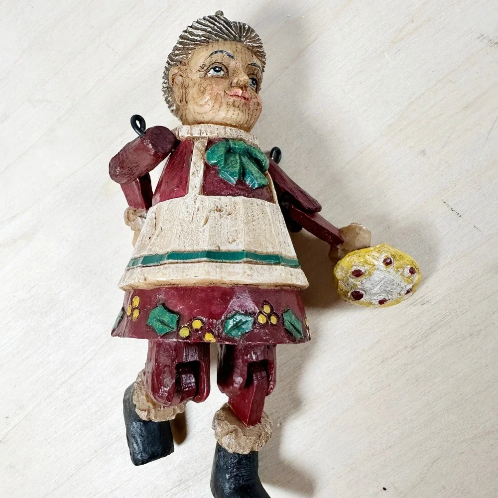 Christmas‎ Jointed Resin Folk Art Ornaments X3 Set Angel Drummer Mrs Claus VTG